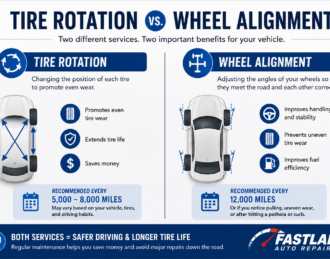 tire rotation vs wheel alignment infographic