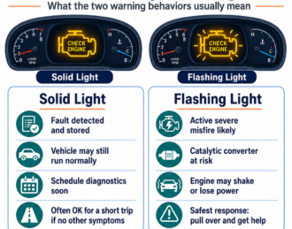 solid vs flashing check engine light