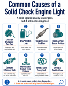 common causes of solid check engine light